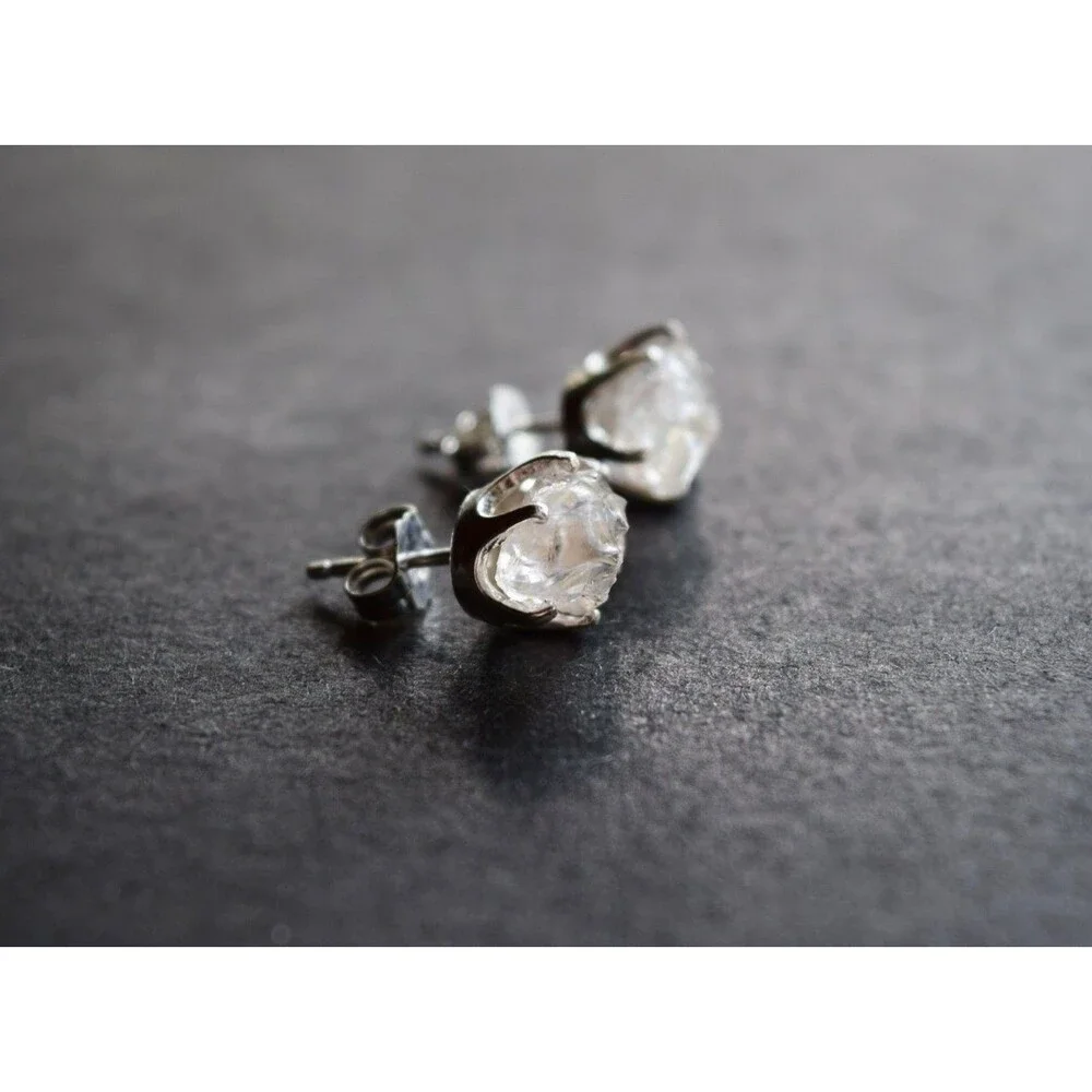 Lake County diamond earrings, 925 sterling silver, raw gemstones